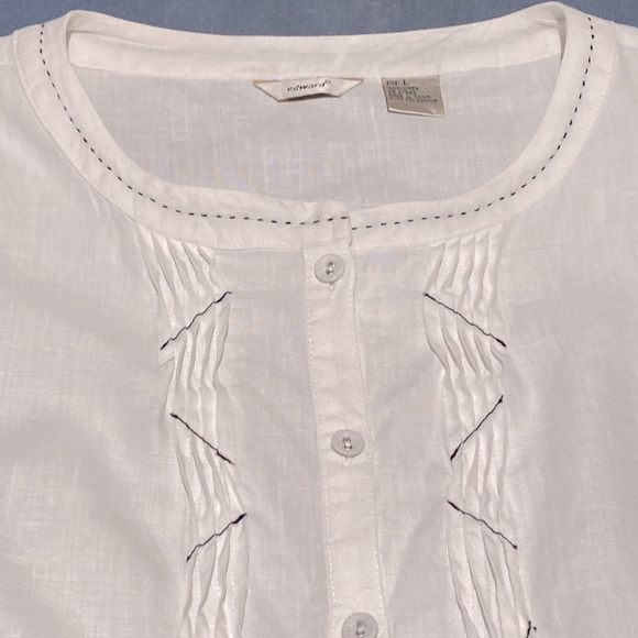 EDWARD White Linen  Button Up Sleeveless Blouse, Size L - Picture 7 of 7